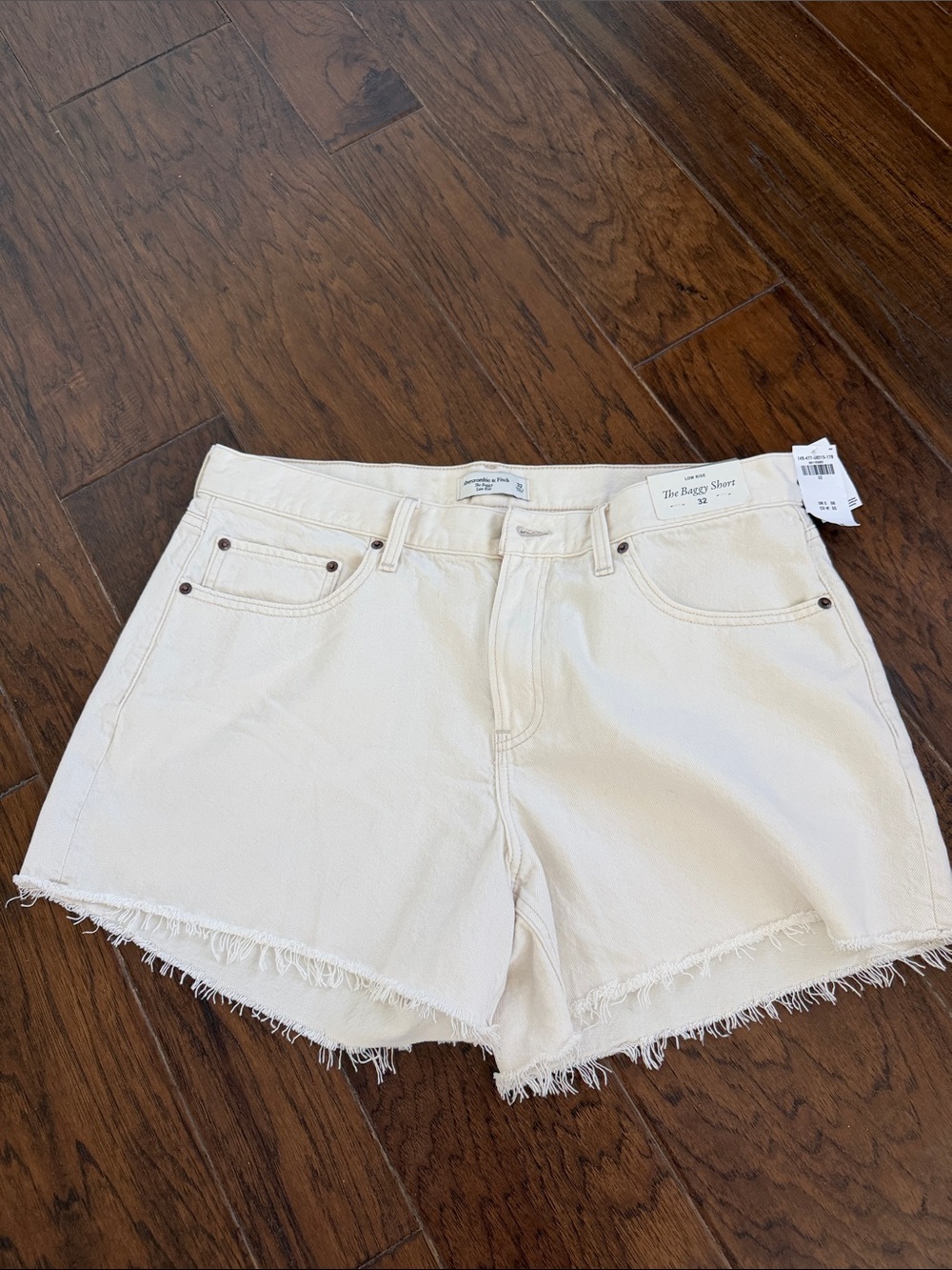 Abercrombie & Fitch Cream Frayed Hem Denim Shorts